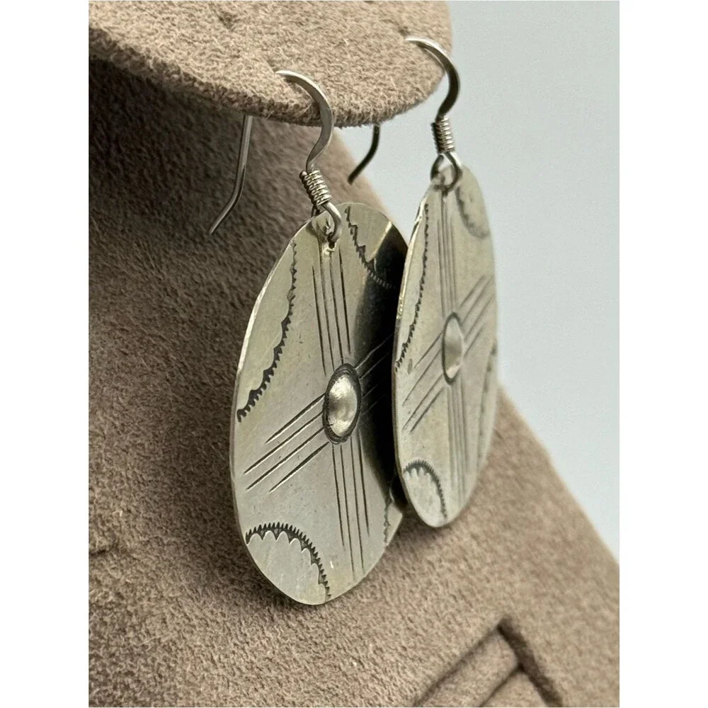 Western Silver-Tone Round Engraved Drop Earrings - Women Jewelry